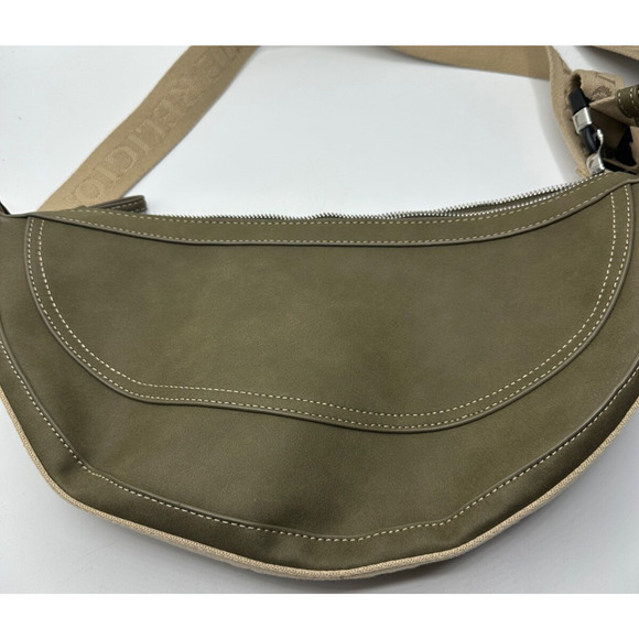 True Religion Hobo Crossbody W/ Adjustable Logo Strap Zip Top Olive Green Boho - Picture 4 of 9